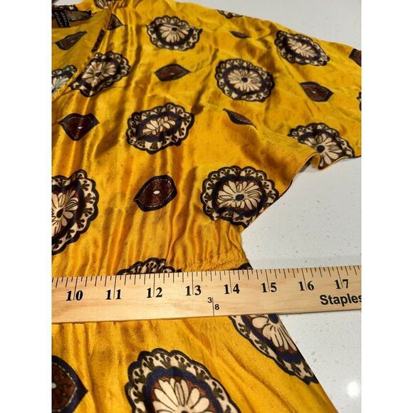 NISSA Women’s A line Printed Dress Silk Blend Scarf Collar yellow US Sz 2 classy - Picture 12 of 13